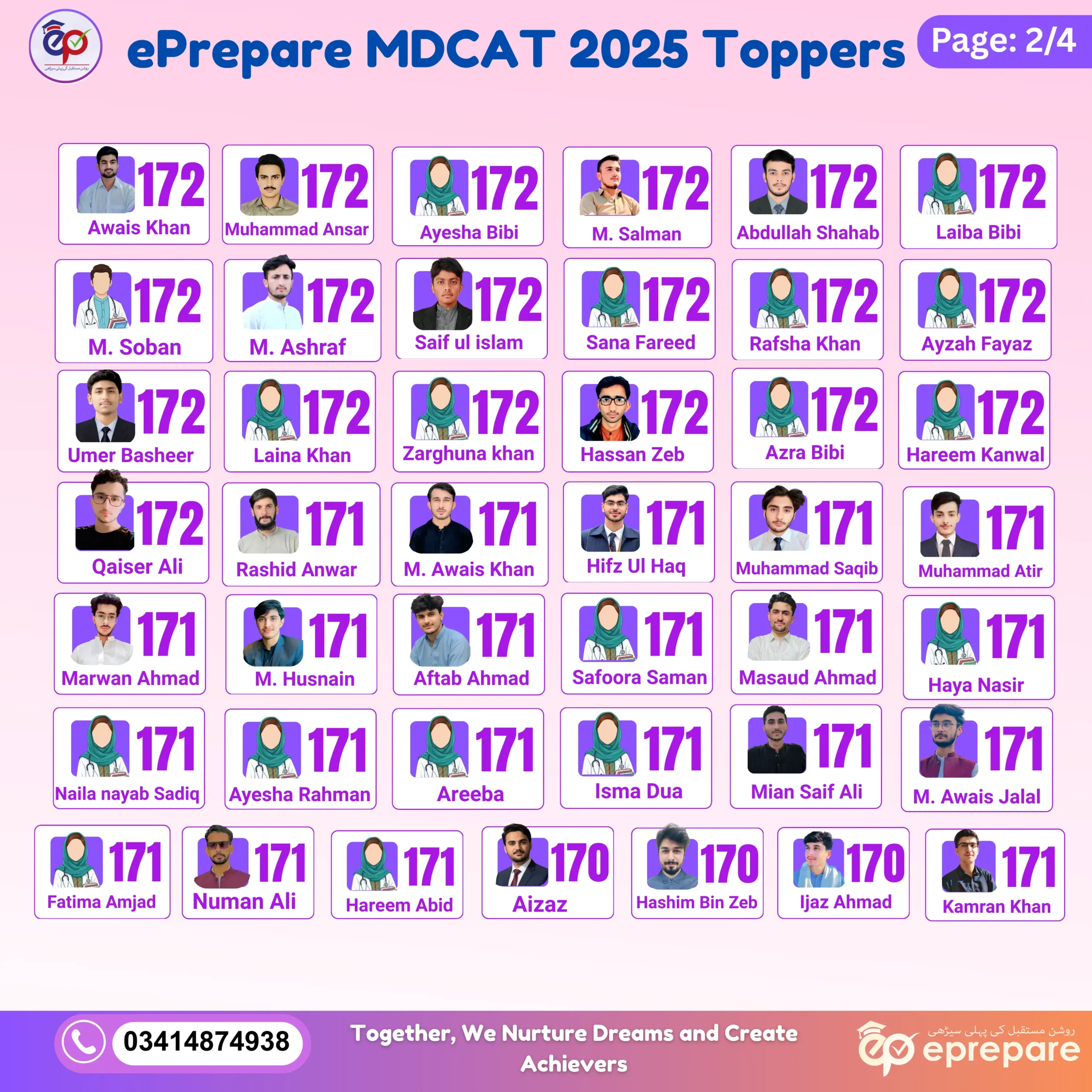 ePrepare MDCAT 2025 results page 2