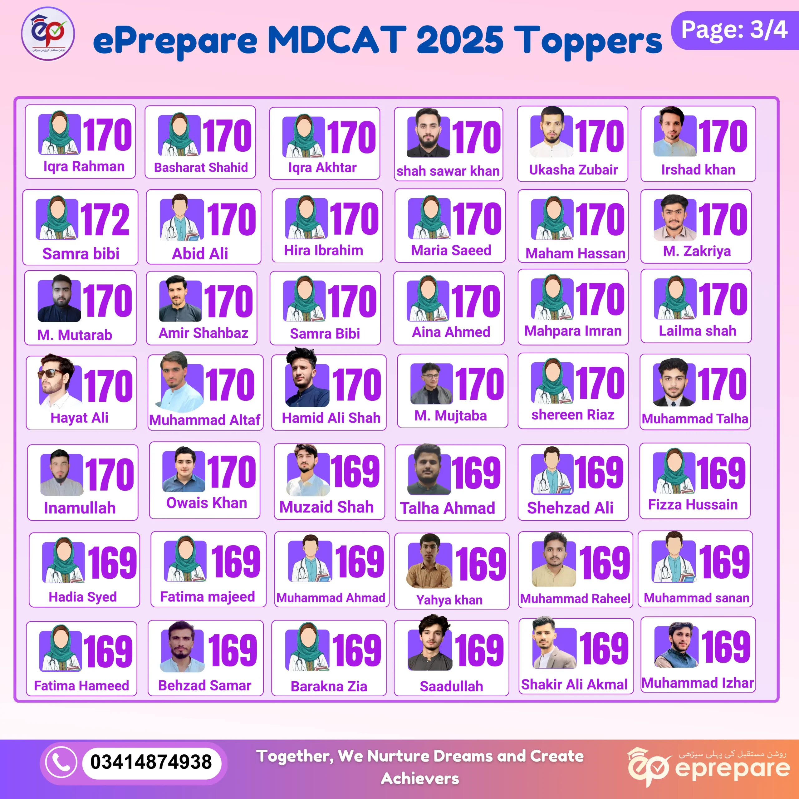 ePrepare MDCAT 2025 results page 3